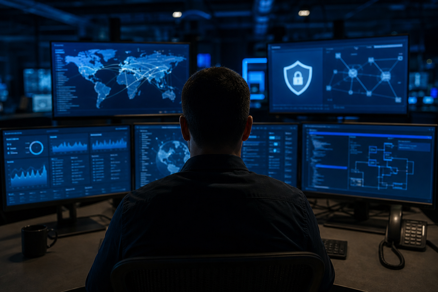 Security operations monitoring representing ongoing CMMC compliance costs